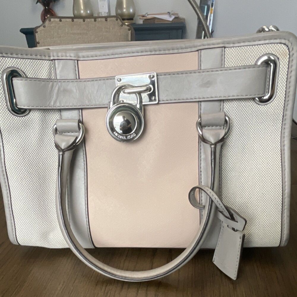 Michael Kors Colorblock Satchel Lock Accent Chain Adjustable Strap Double Handl…